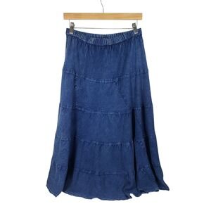 Studio West Blue Tiered Skirt Women's Maxi Long Elastic Waist Casual S‎